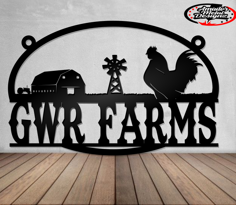 Custom steel farm sign scene